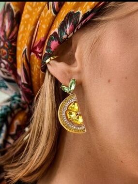 NWT Yellow and Green Crystal Half-Moon Drop Earrings